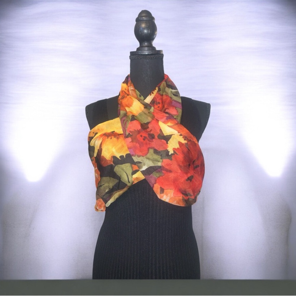 Vintage 90s Orange/Multi Scarf Sz 54”X10”